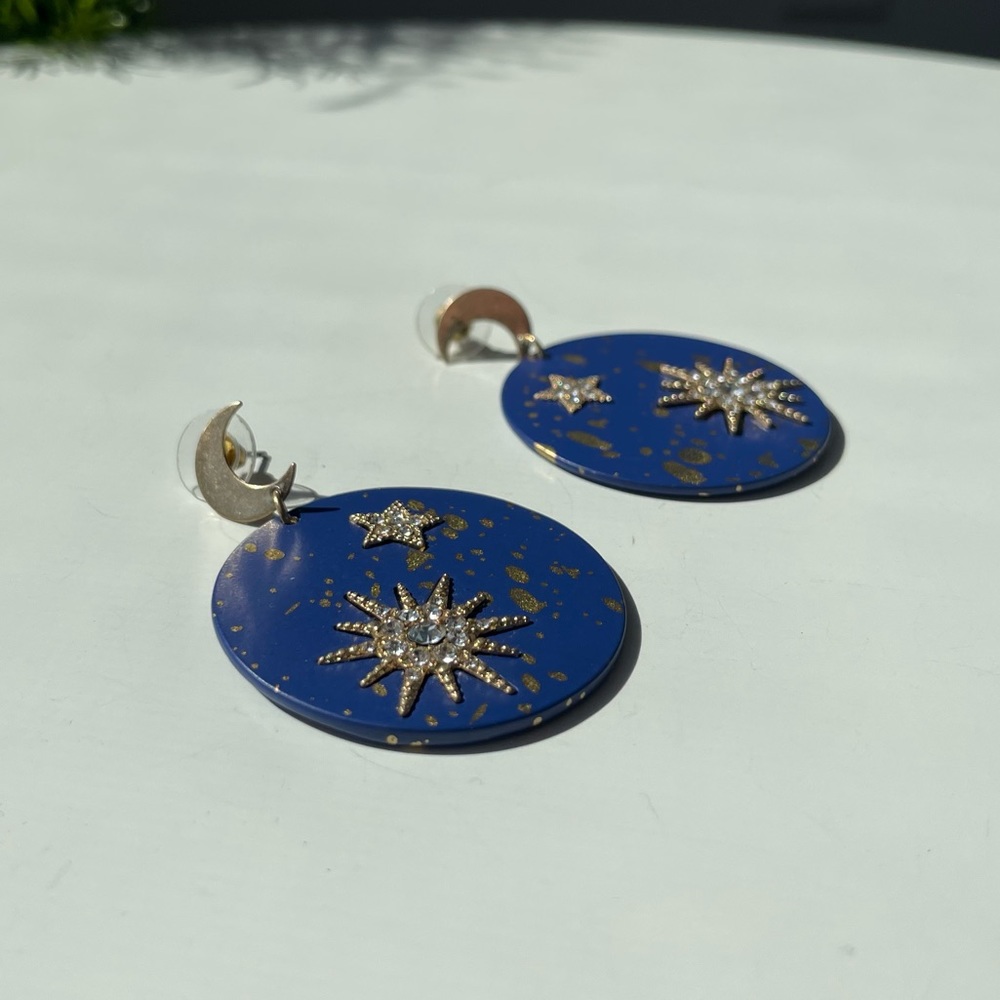 Statement Moon Celestial Gold & Rhinestone Dangle… - image 3